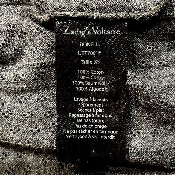 ZADIG & VOLTAIRE “DONELLI” GRAY TEXTURED CLOVER PATTERN HENLEY PIQUÉ TANK TOP - Picture 11 of 16